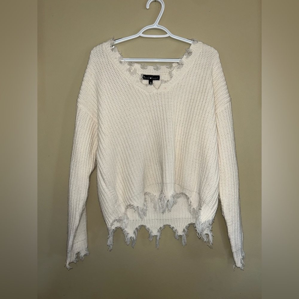 Distressed Winter Sweater White Size Medium